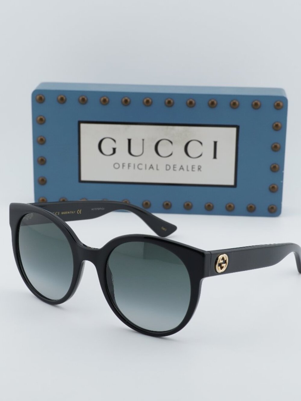 Gucci GG0035S 001 Women Round Sunglasses - Black / Grey